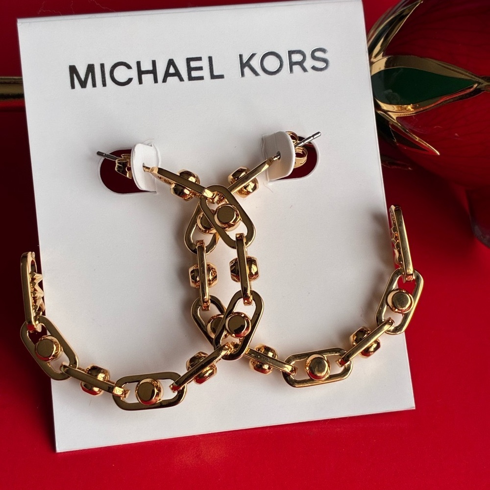 Michael Kors Earrings,Michael Kors Gold Chain Hoop Earrings - Picture 4 of 9